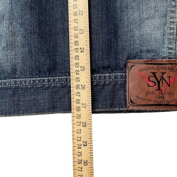 SYN JEAN Mens Distressed Blue 100% Cotton Denim Heavy Jacket Size 2XL - Picture 7 of 9